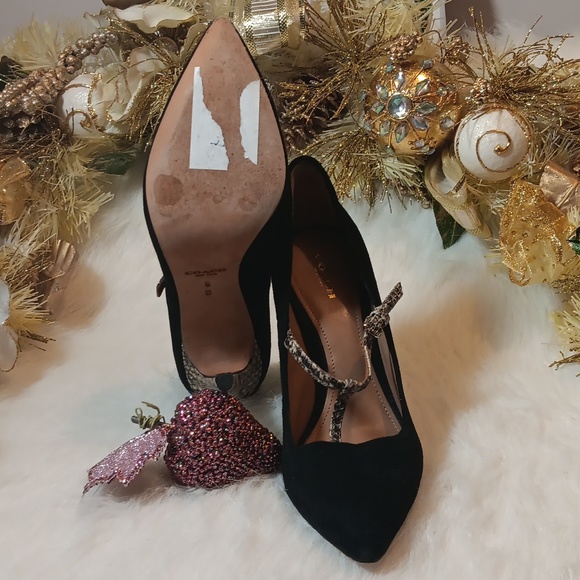 COACH NEW YORK WOMEN BLK SUEDE/ SNAKESKIN LEATHER STAP & HEEL SIZE 9 - Picture 5 of 8